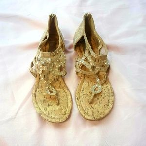 Dolce Tan Jeweled Strap Sandals